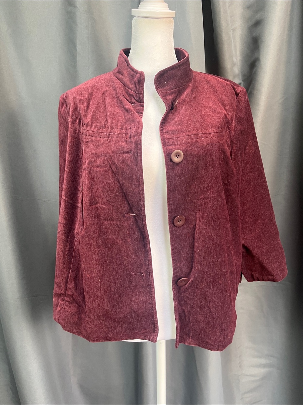J. Jill Burgundy Stand Collar Button-Front Jacket